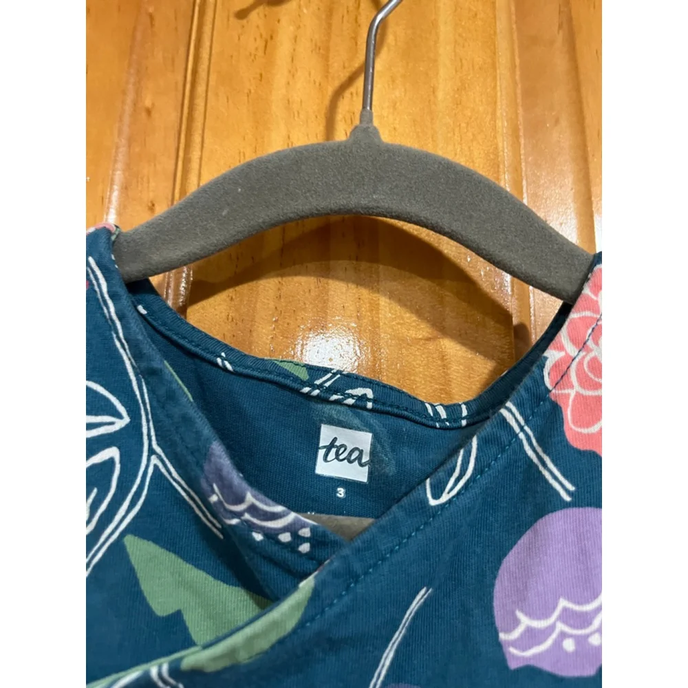 Little Girl Tea Collection Floral Wrap-Neck Cotton Long Sleeve Dress Size 3 - Picture 2 of 4